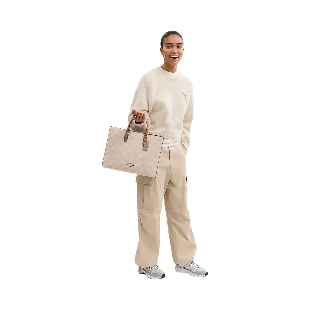 Coach Maggie Tote Bag In Blocked Signature Canvas Signature Canvas-Gold-Sand-Tan - HypeFly India View 3