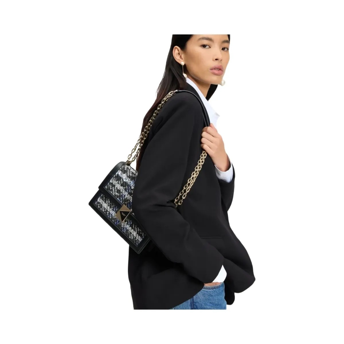 Kate Spade Deco Plaid Tweed Chain Shoulder Bag Black Multi - HypeFly India View 2