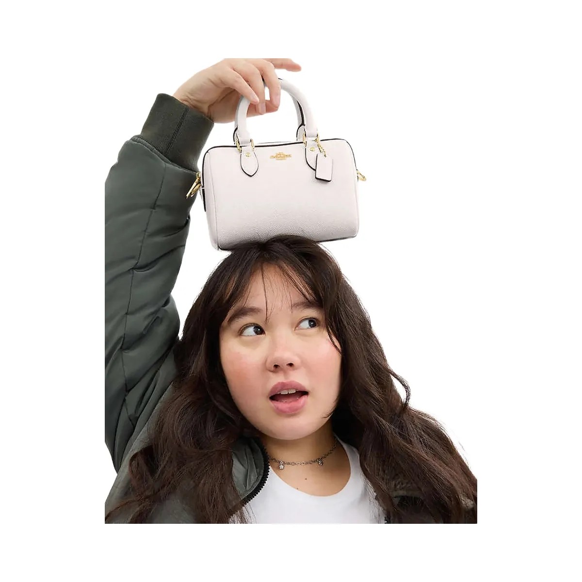 Coach Mini Rowan Crossbody Bag Crossgrain Leather-Gold-Chalk - HypeFly India View 2