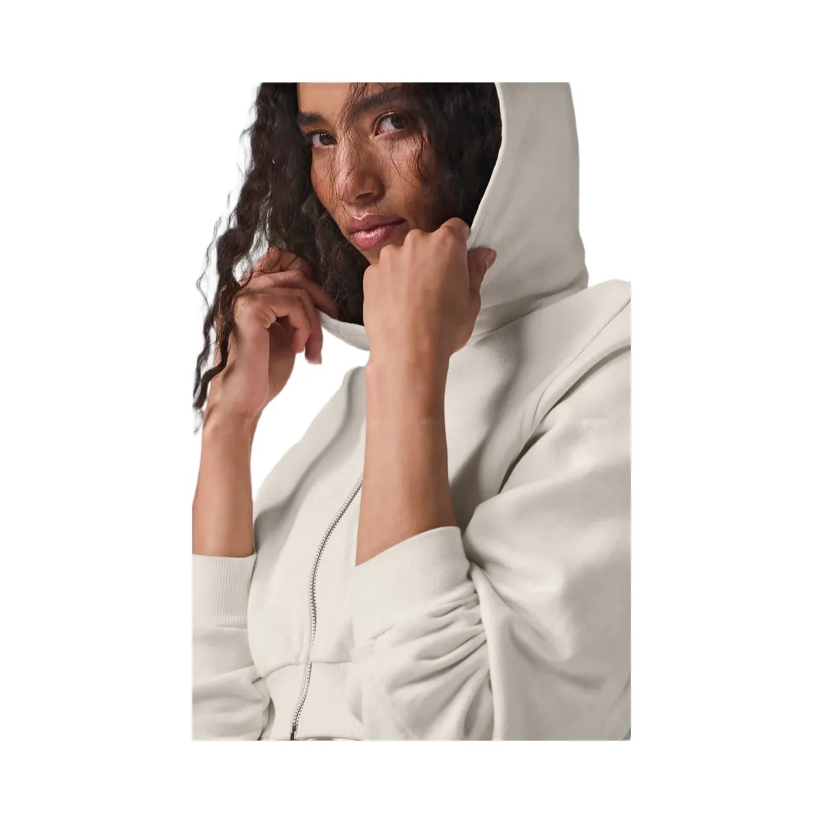 Alo Women's Sweet Escape Zip Up Hoodie - Ivory - HypeFly India View 4