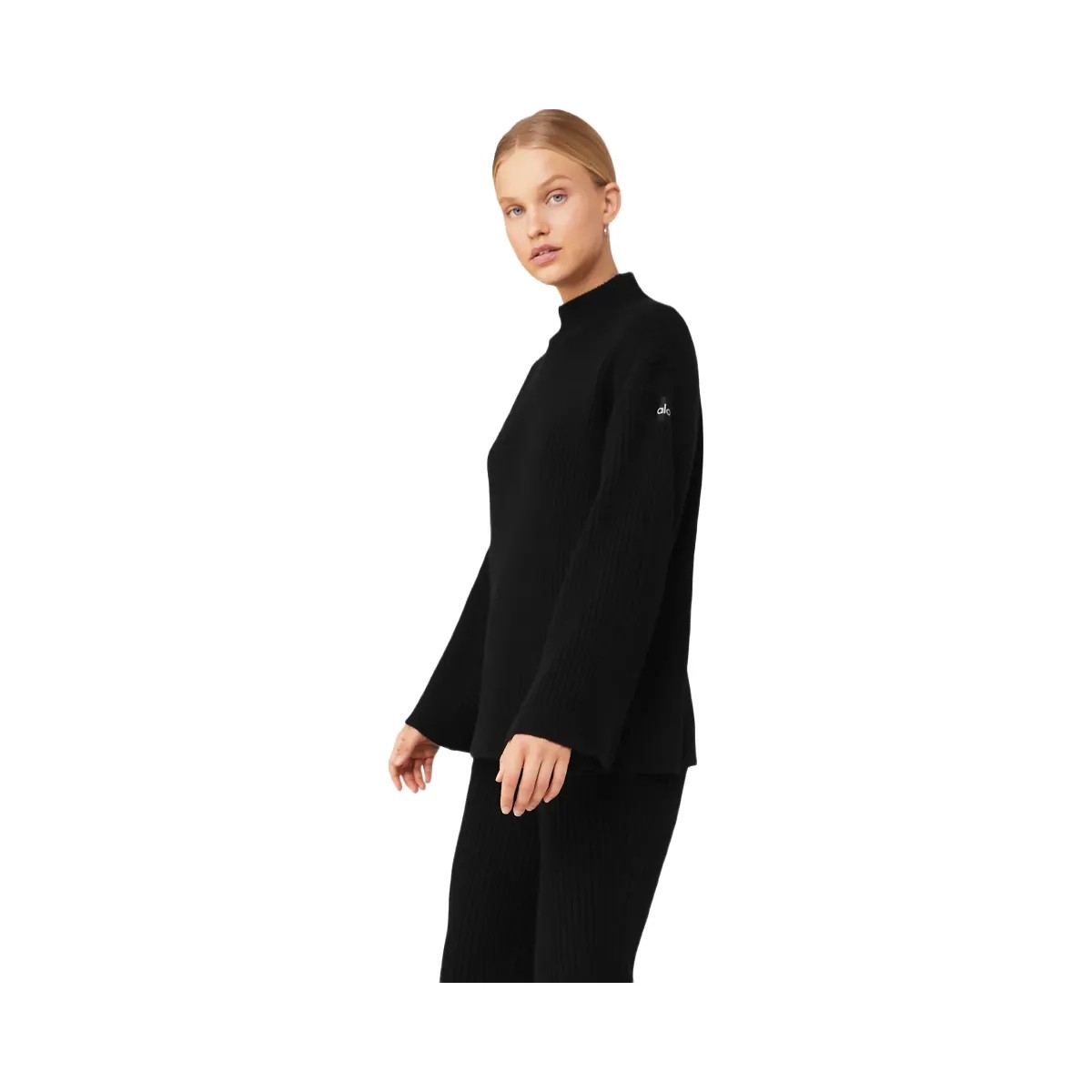 Alo Women's Cashmere Ribbed Winter Dream Mock Neck Coverup - Black - HypeFly India View 2