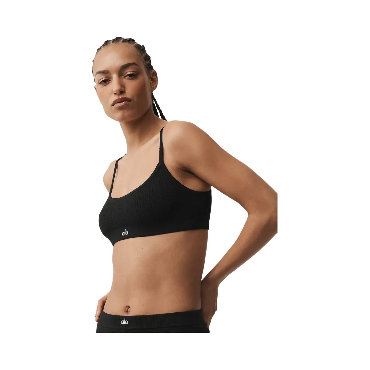 Alo Women's Pointelle Sweater Be Mine Bra - Black - HypeFly India View 1