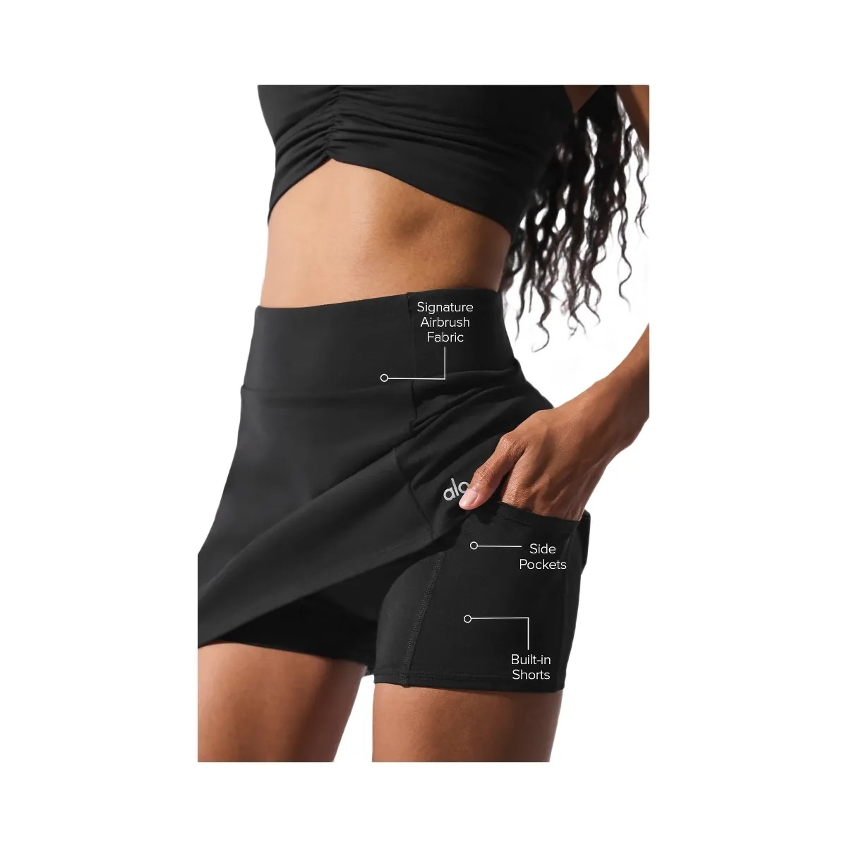 Alo Women's Airbrush High-Waist Good Form Tennis Skirt - Black - HypeFly India View 2