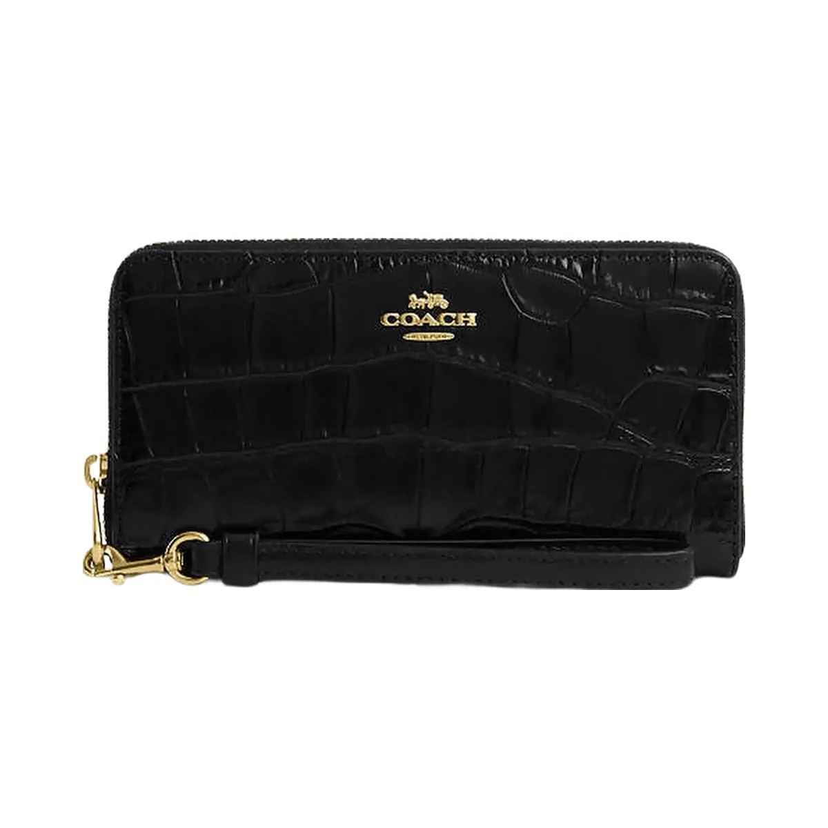 Coach Long Zip Around Wallet Embossed Crocodile-Gold-Black - HypeFly India View 4