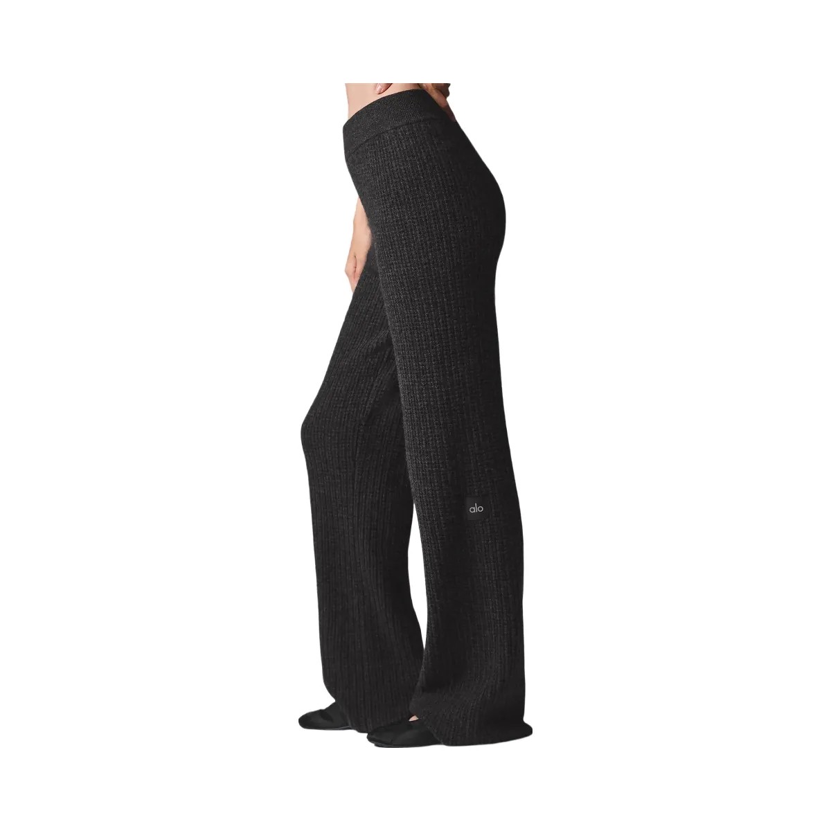 Alo Women's Cashmere High-Waist Plush Waffle Pant - Dark Heather Grey - HypeFly India View 2