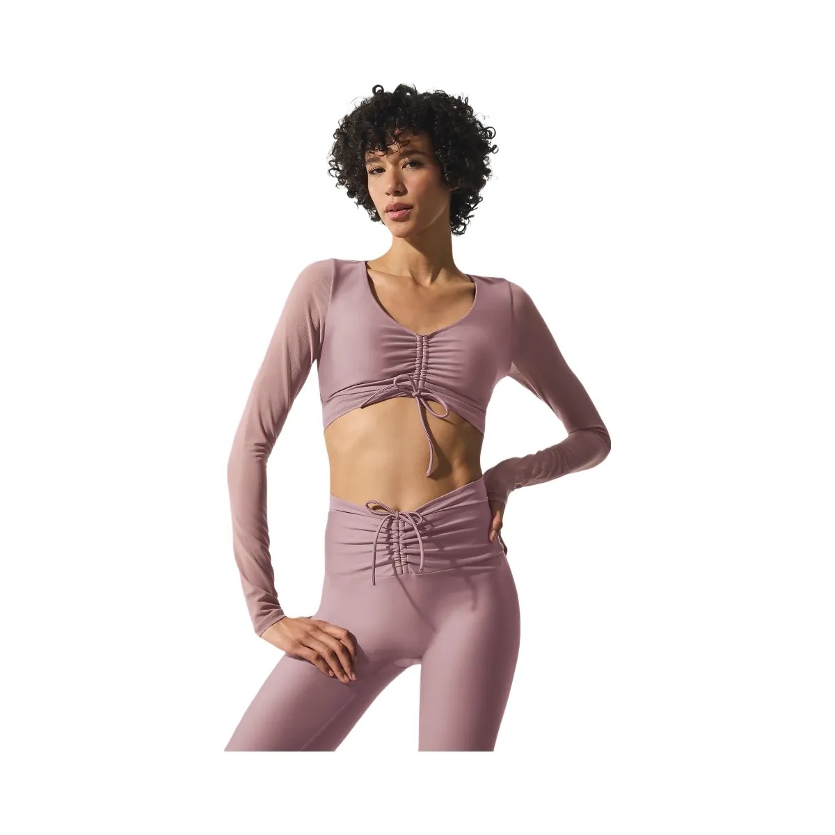 Alo Women's Airlift Mesh Divine Long Sleeve Bra - Smoky Quartz - HypeFly India View 1