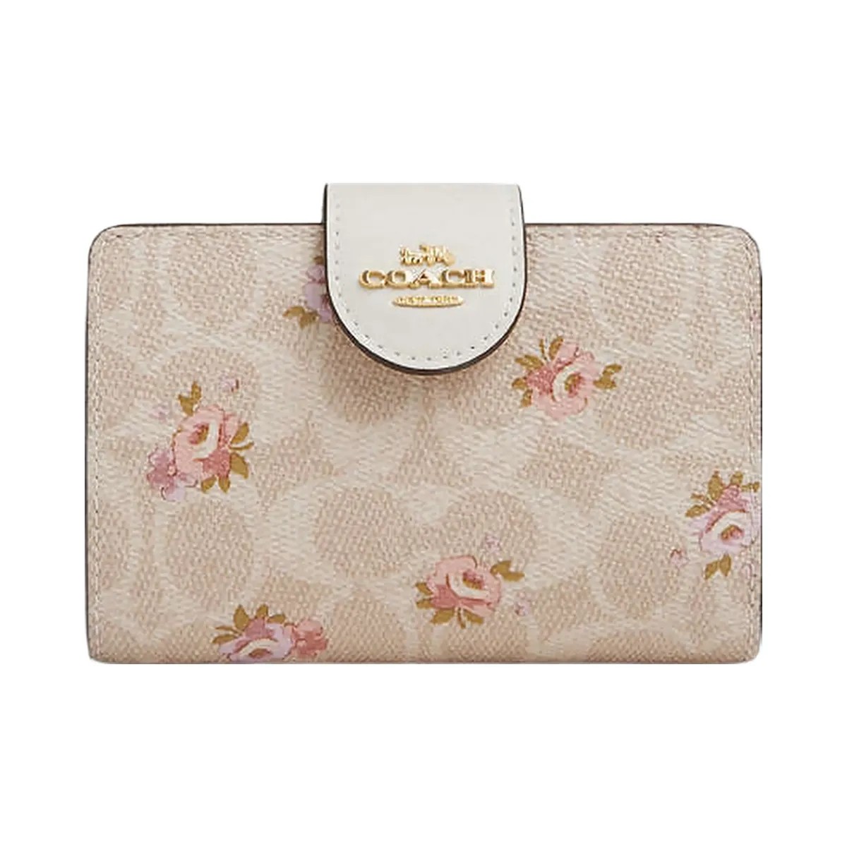 Coach Medium Corner Zip Wallet In Signature Canvas With Floral Print Gold-Sand Multi - HypeFly India View 1