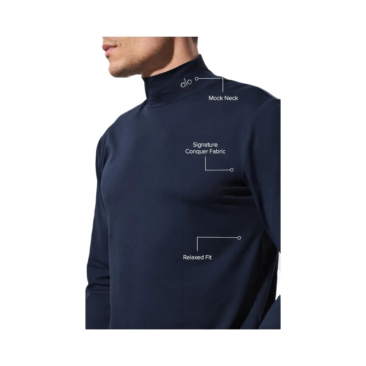 Alo Men's Conquer Reform Mock Neck Long Sleeve - Navy - HypeFly India View 2