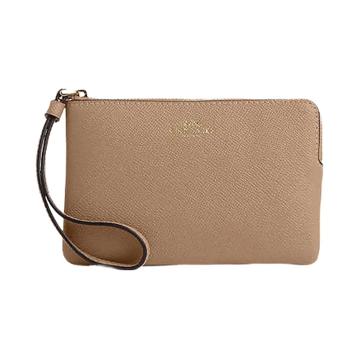 Coach Corner Zip Wristlet Crossgrain Leather-Gold-Taupe - HypeFly India View 1