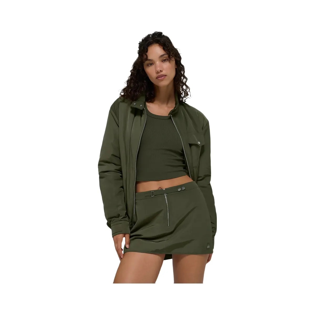 Alo Women's Work It Bomber - Green Olive - HypeFly India View 1