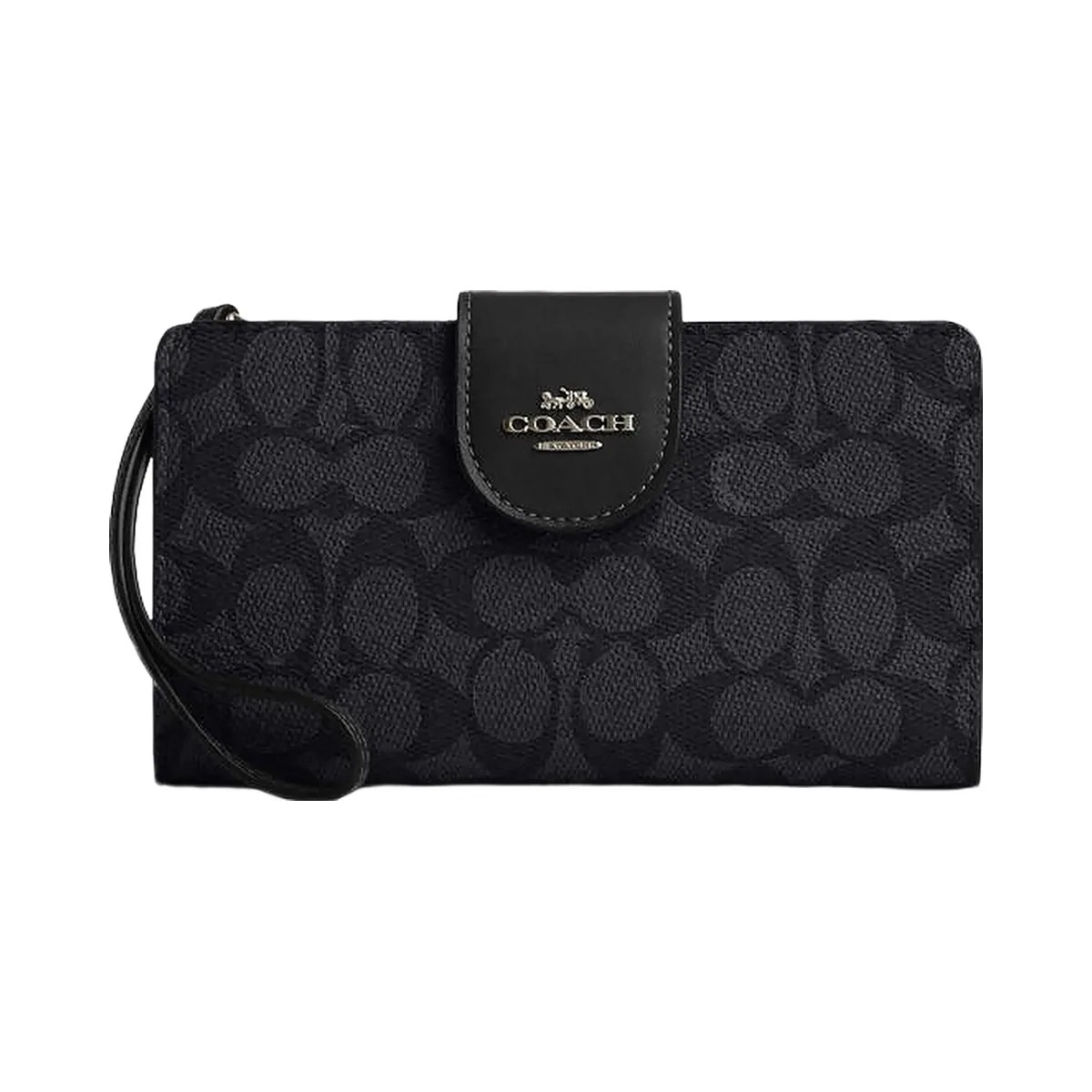 Coach Phone Wallet In Signature Canvas Signature Canvas-Gunmetal-Charcoal-Black - HypeFly India View 1
