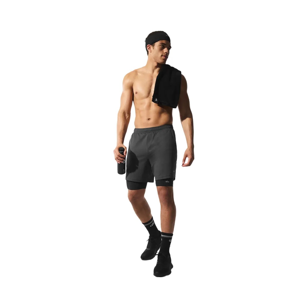 Alo Men's Conquer React 2-In-1 Performance Short - Anthracite/Black - HypeFly India View 1