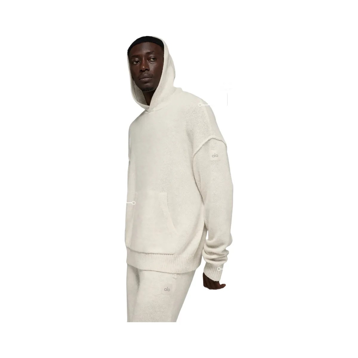 Alo Men's Wool Cashmere New Class Hoodie - Bone Heather - HypeFly India View 2
