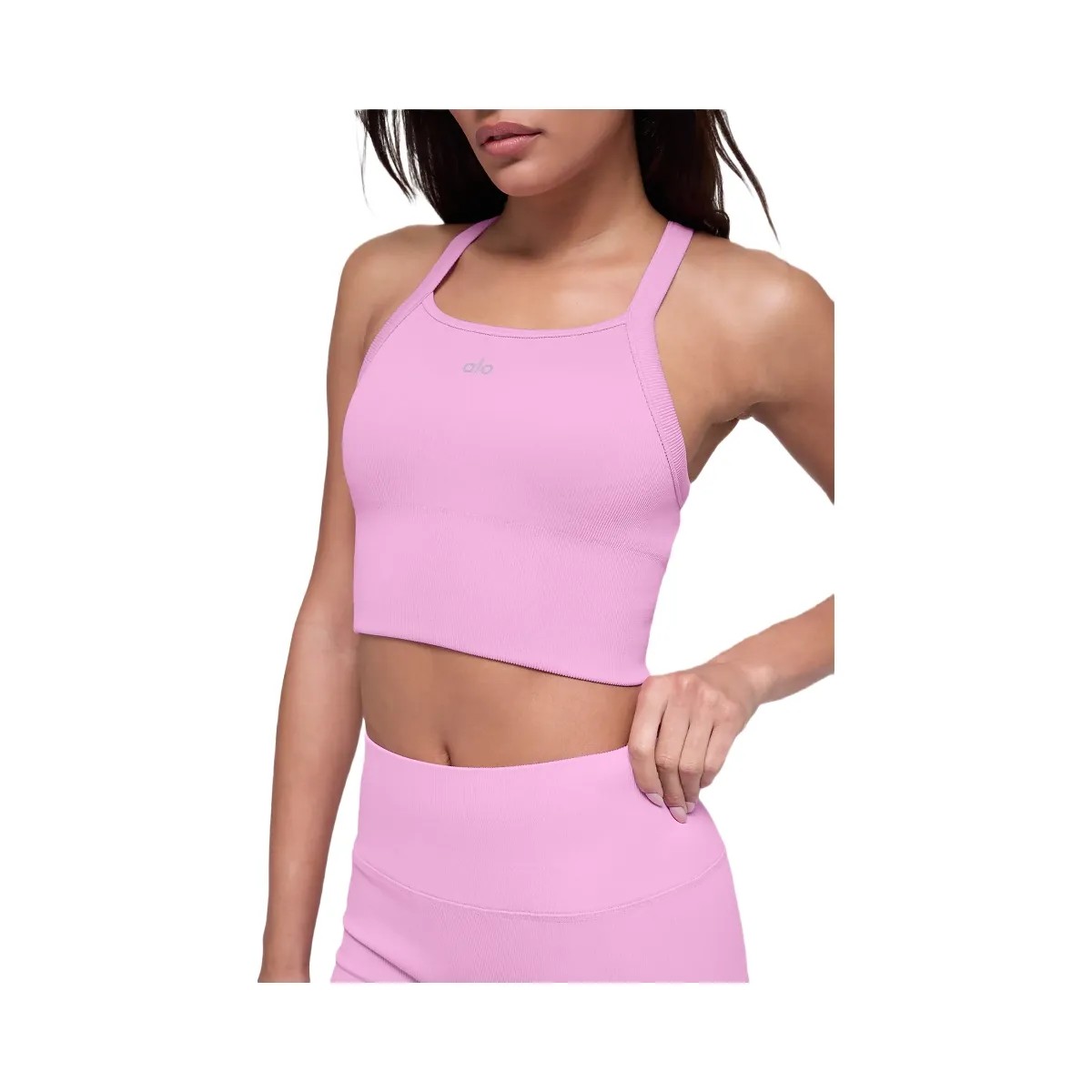 Alo Women's Seamless Ribbed Favorite Bra Tank - Candy Heart Pink - HypeFly India View 1