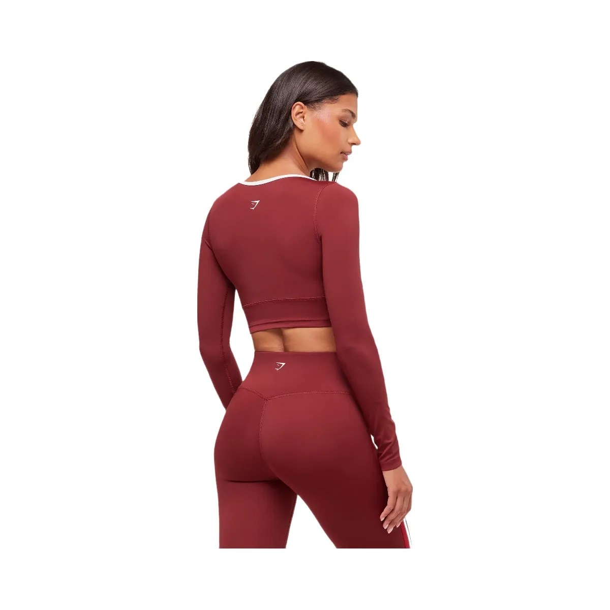 Gymshark Piping Long Sleeve Crop Top - Sets Red/Carmine Red/Soft White - HypeFly India View 2