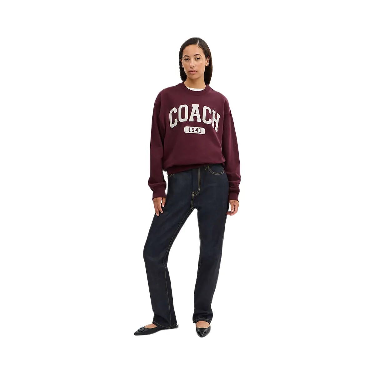 Coach Sporty Signature Boyfriend Crewneck Sweatshirt Burgundy - HypeFly India View 3