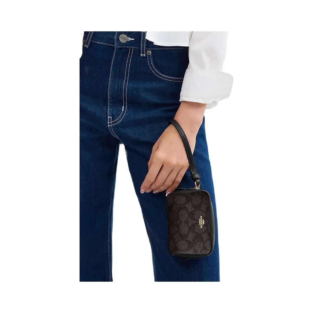 Coach Pouch Wristlet In Signature Canvas Signature Canvas-Gold-Walnut-Black - HypeFly India View 4