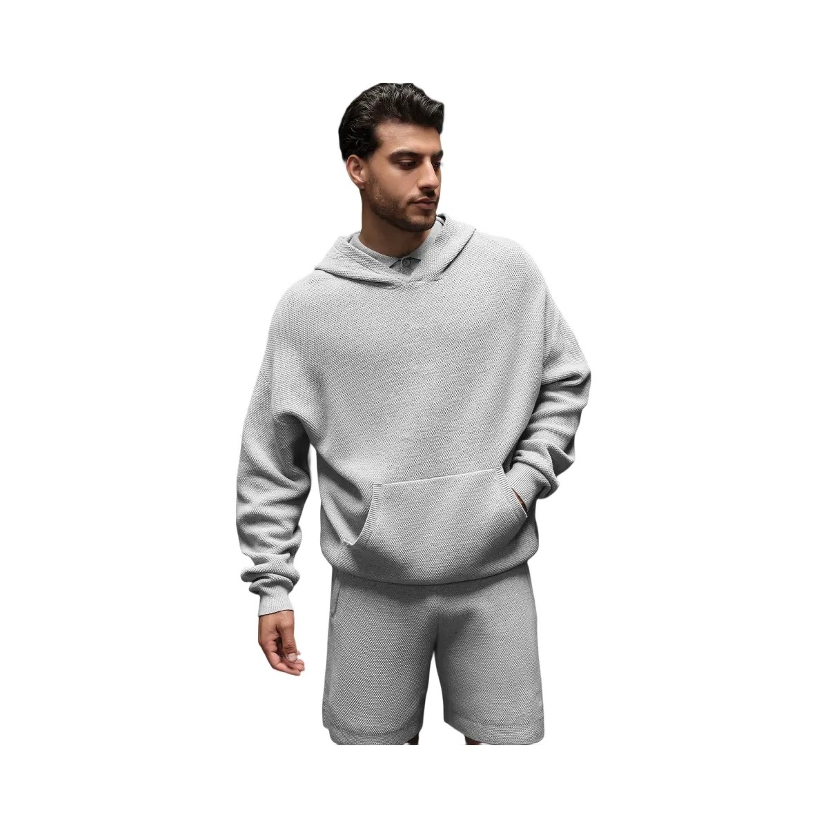Alo Men's Sports Club Sweater Knit Hoodie - Athletic Heather Grey - HypeFly India View 1