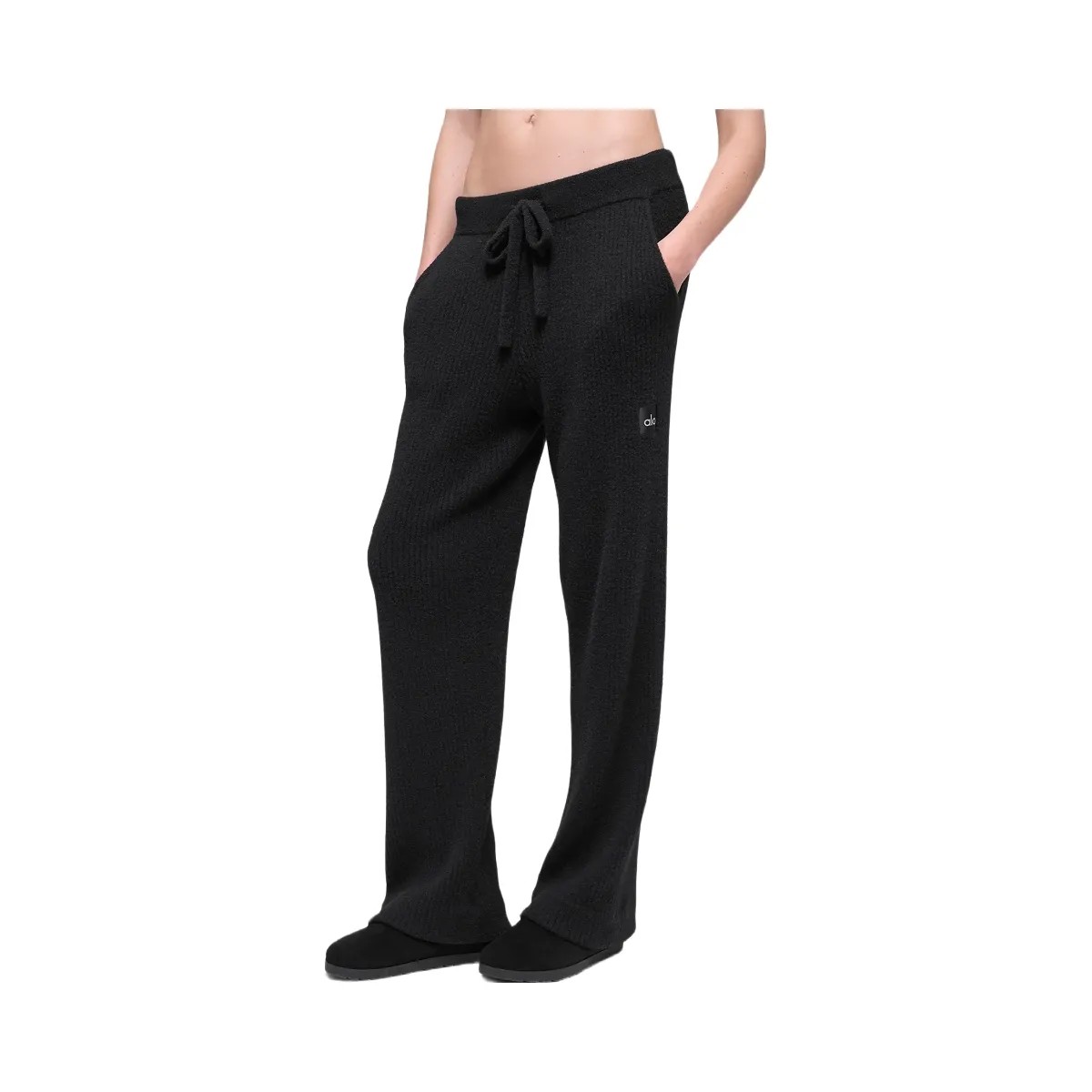 Alo Women's Snuggle Up Sweater High-Waist Wide Leg Pant - Black - HypeFly India View 6