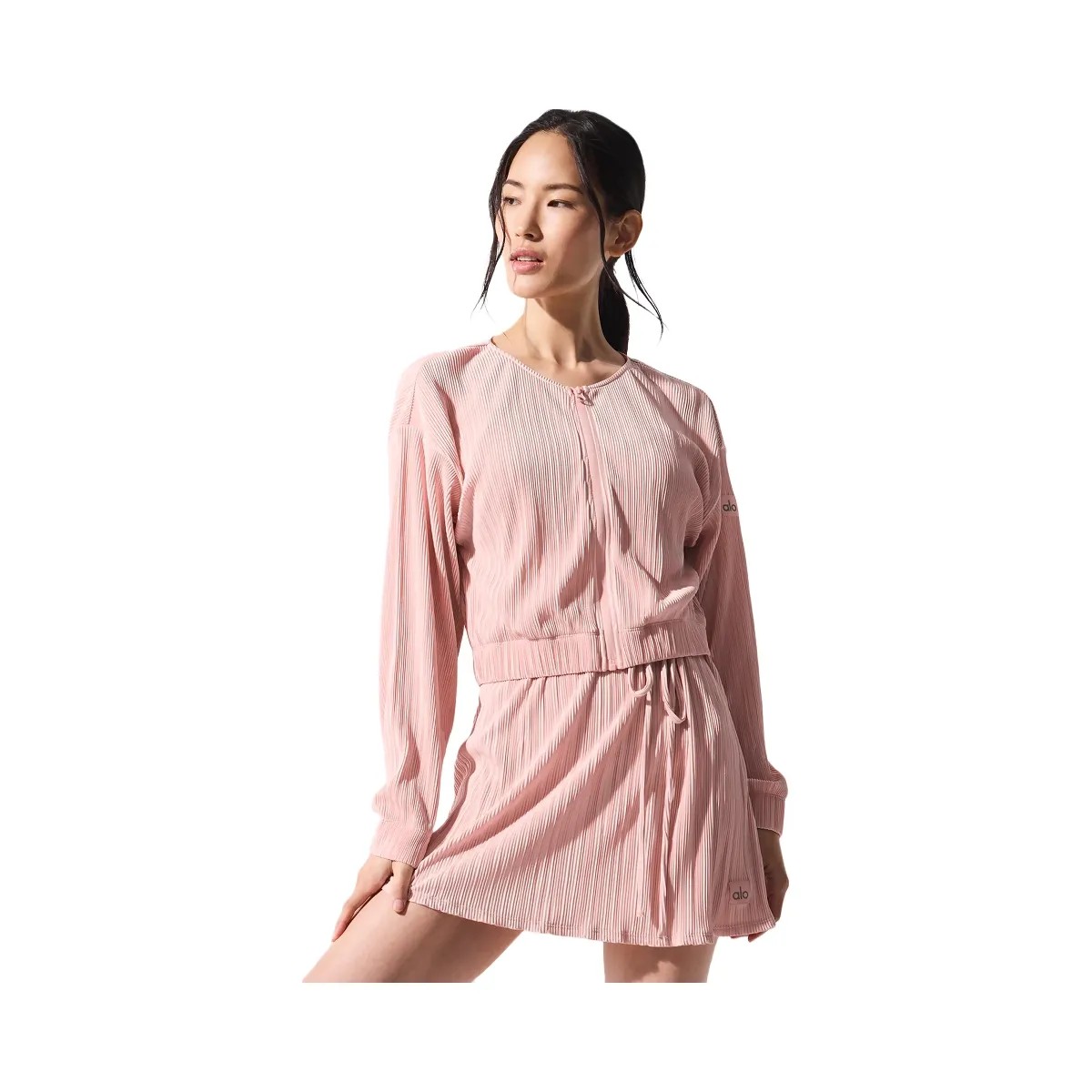 Alo Women's Cropped Micro Plisse Jacket - Pink Quartz - HypeFly India View 1