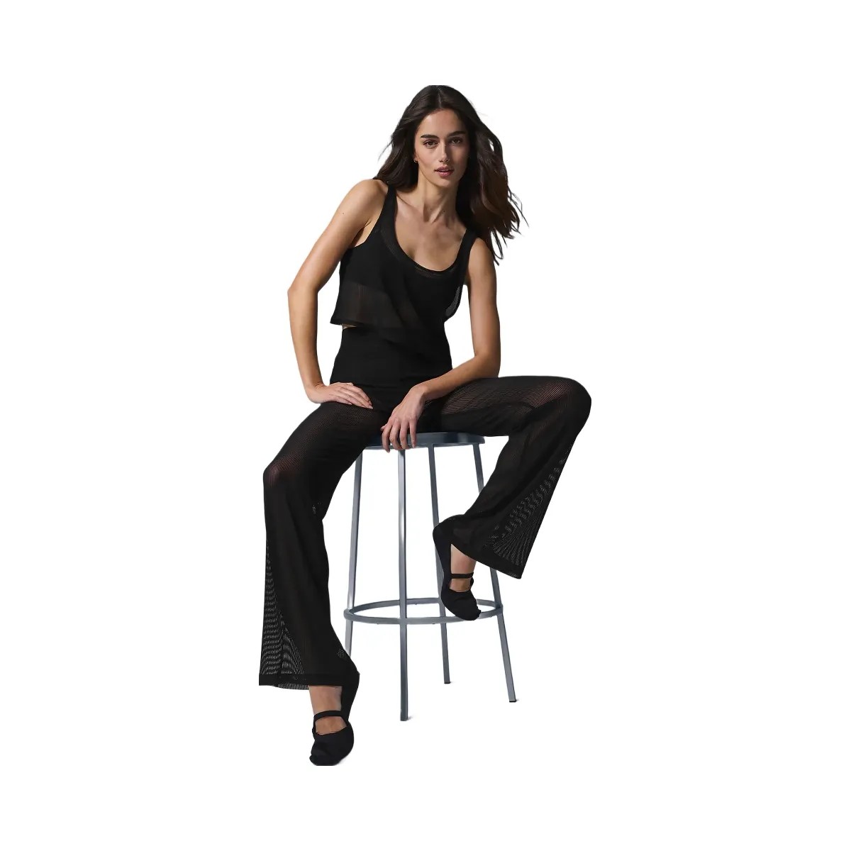 Alo Women's Striped Mesh Tropical Nights Flare Pant - Black - HypeFly India View 2