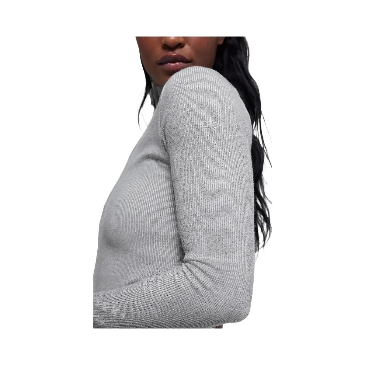 Alo Women's Seamless Two Tone Rib Jacket - Light Misty Grey Heather - HypeFly India View 3