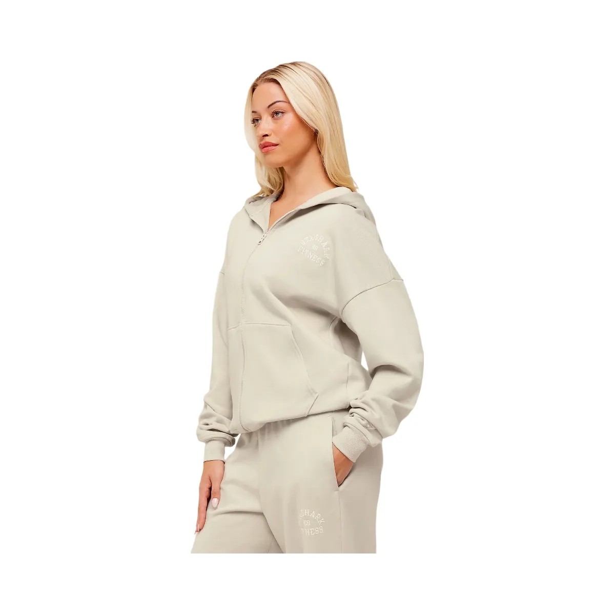 Gymshark Fitness Embroidered Graphic Zip Up Hoodie - Pebble Grey - HypeFly India View 3