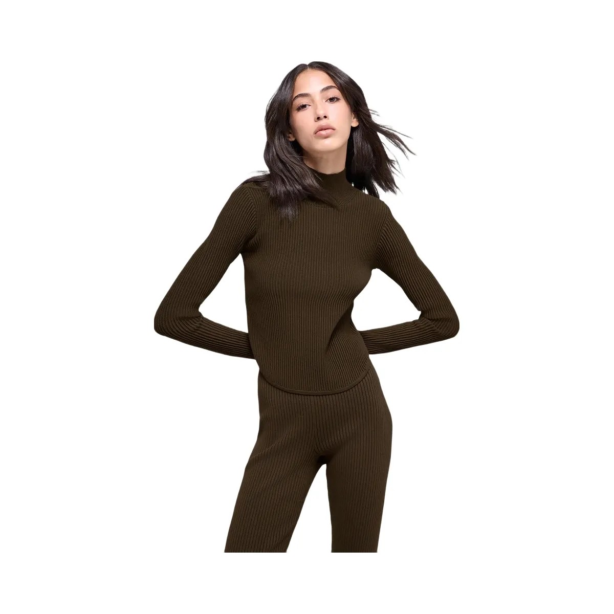 Alo Women's Denim Knit Backless Long Sleeve - Espresso/Black - HypeFly India View 1