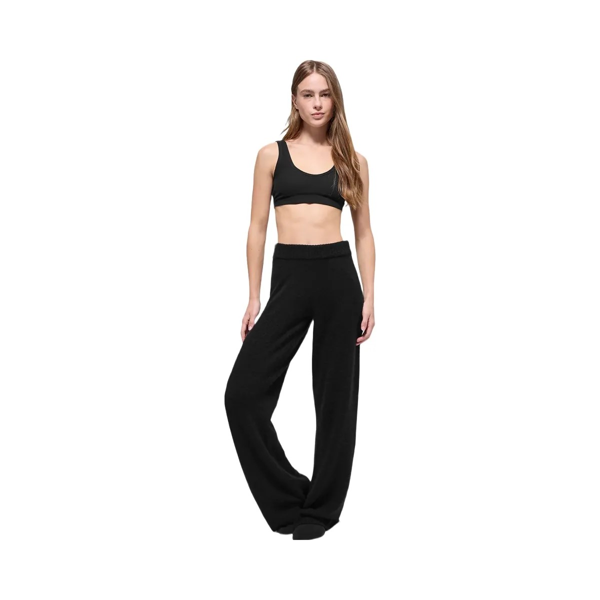 Alo Women's Wool Cashmere High-Waist New Class Wide Leg Pant - Black - HypeFly India View 5