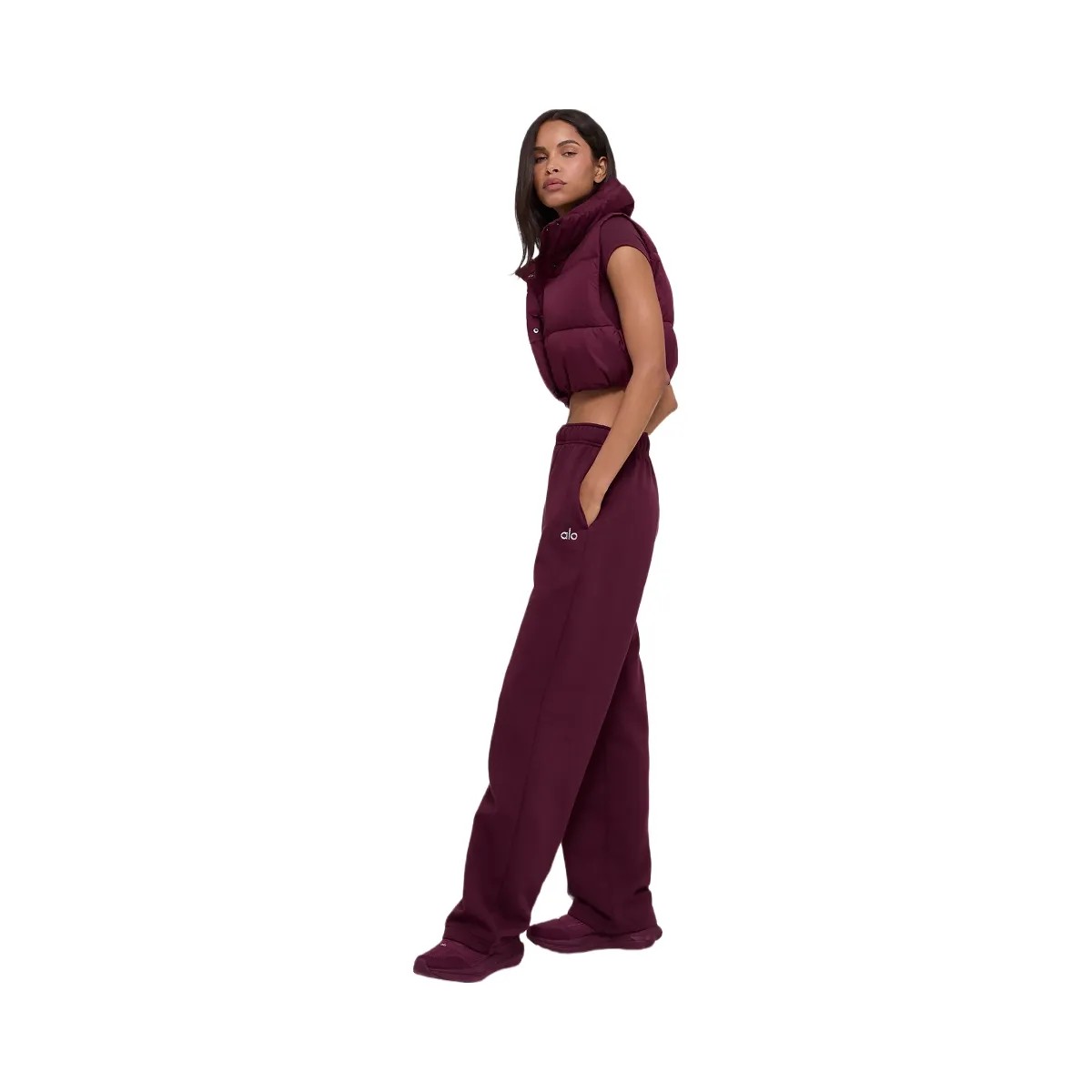 Alo Women's Cropped Gold Rush Puffer Vest - Burgundy - HypeFly India View 4