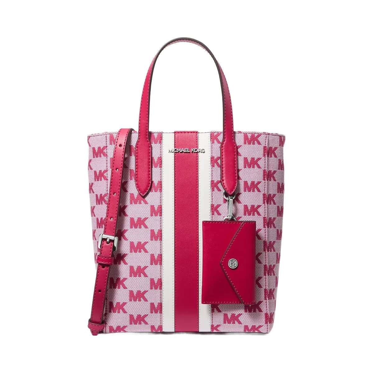 Michael Kors Vincent Small Logo Jacquard Tote Bag with Card Case Dk Raspberry - HypeFly India View 1