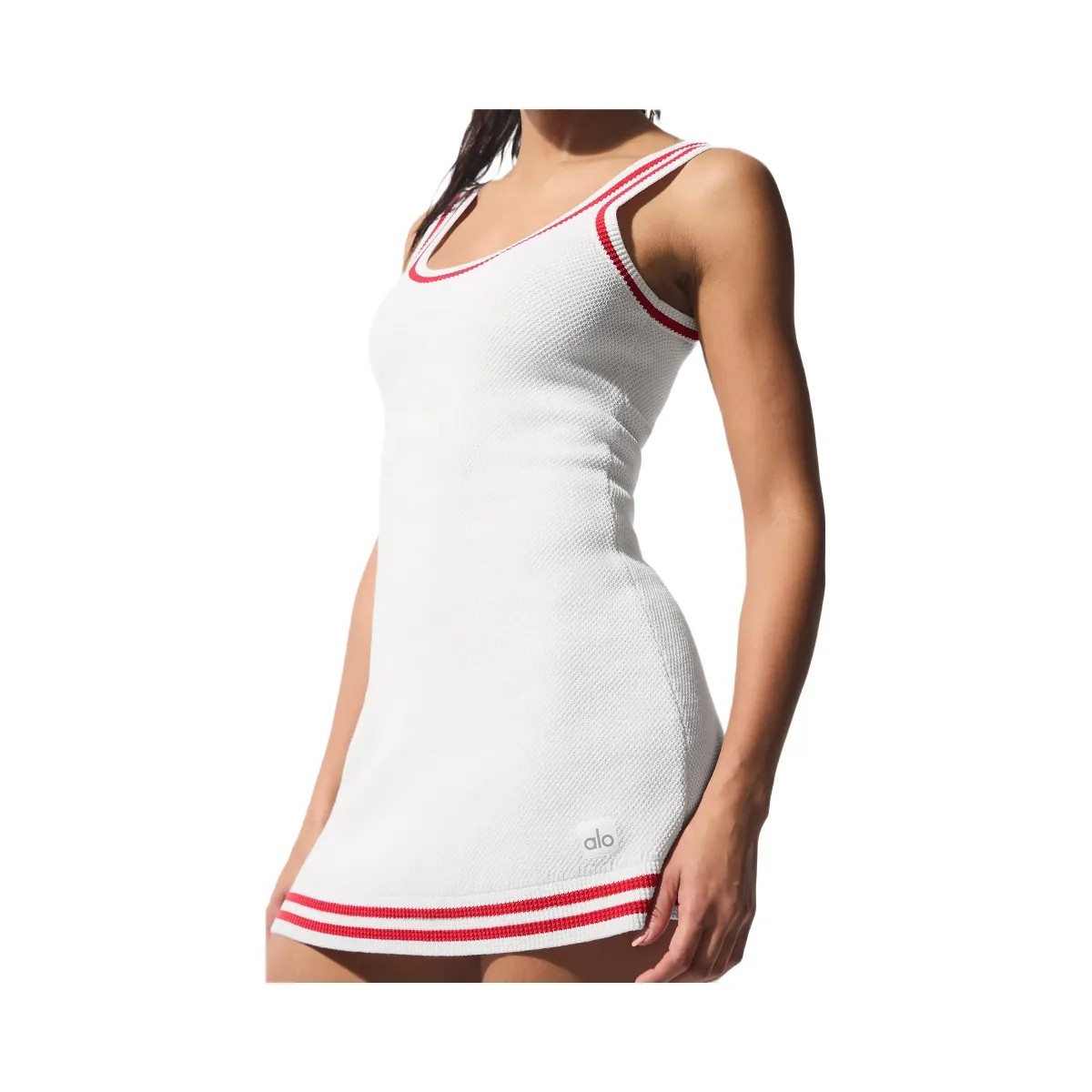 Alo Women's Tennis Club Sweater Knit Dress - White/Candy Red - HypeFly India View 2