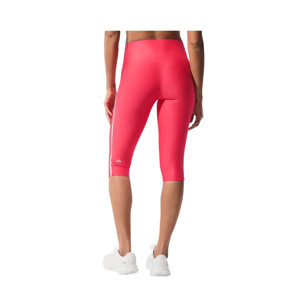 Alo Women's Airlift High-Waist Super Sleek Contrast Capri - Candy Red/White - HypeFly India View 4