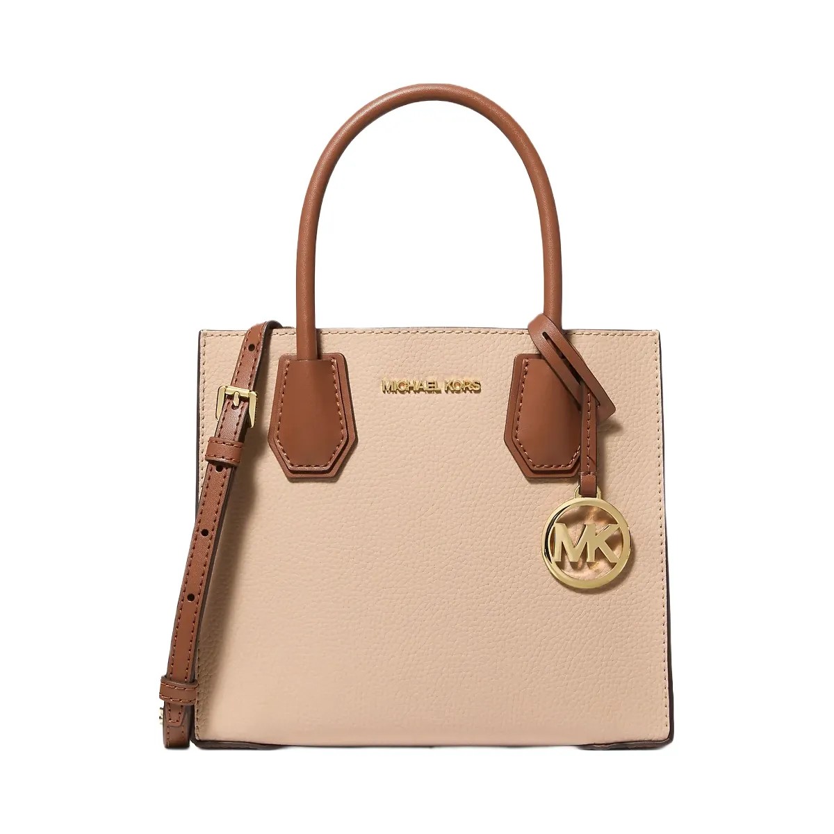Michael Kors Mercer Medium Two-Tone Pebbled Leather Crossbody Bag Luggage - HypeFly India View 1