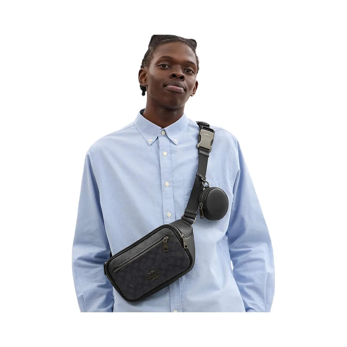 Coach Elias Belt Bag In Signature Canvas Signature Canvas-Gunmetal-Charcoal-Black - HypeFly India View 2