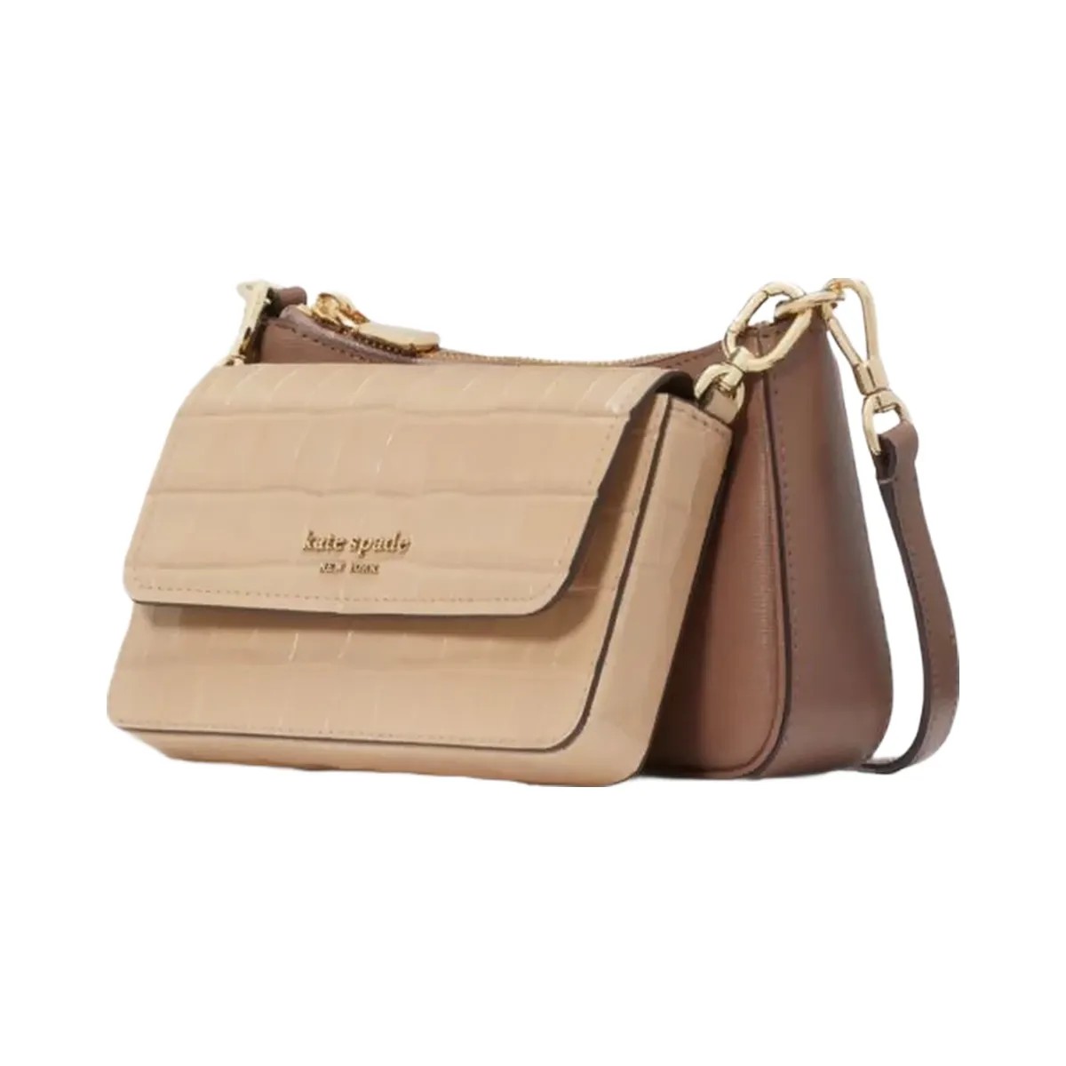 Kate Spade Double Up Croc Embossed Crossbody Warm Acorn Multi - HypeFly India View 3