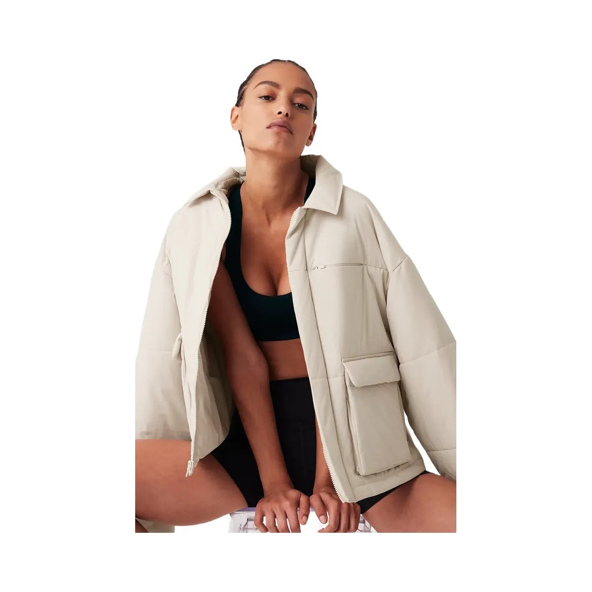 Alo Women's Voyage Utility Cargo Jacket - Bone - HypeFly India View 3
