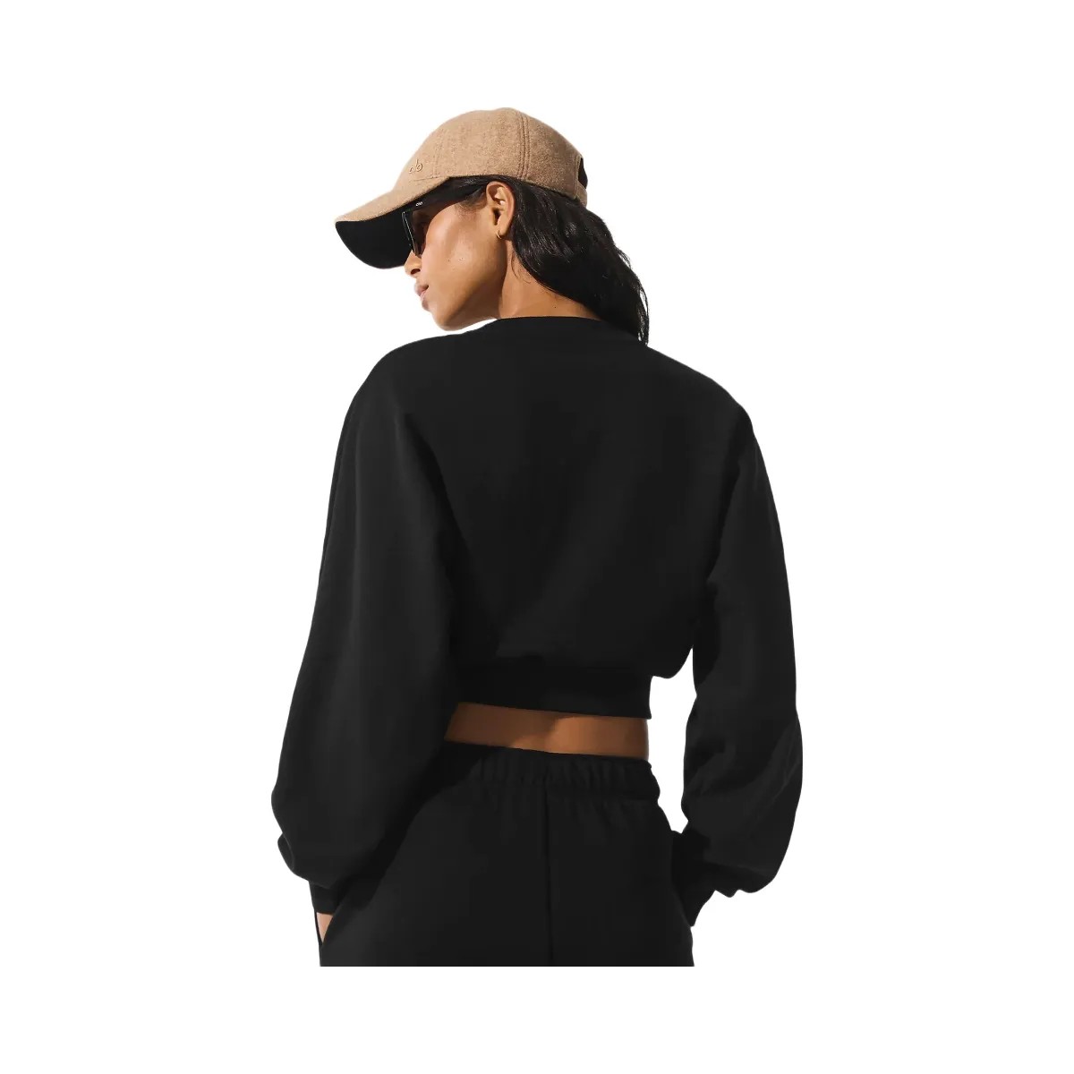 Alo Women's Cropped Accolade Crewneck - Black - HypeFly India View 3