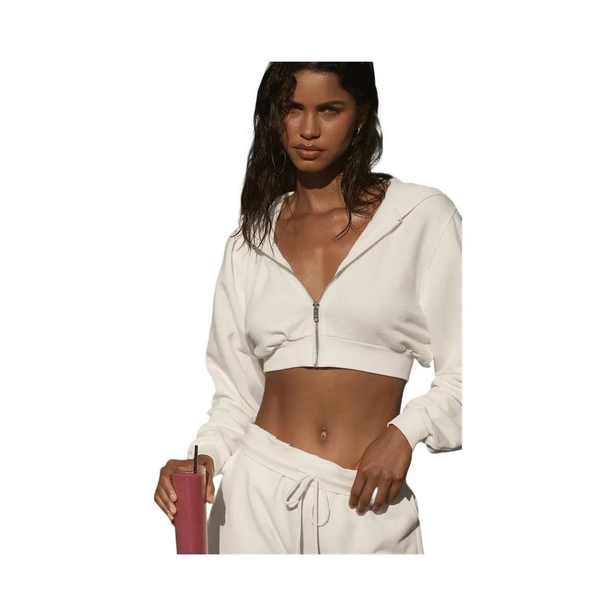 Alo Women's Sweet Escape Zip Up Hoodie - Ivory - HypeFly India View 1