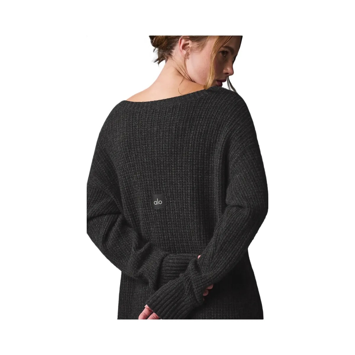 Alo Women's Cashmere Plush Waffle Dress - Dark Heather Grey - HypeFly India View 4