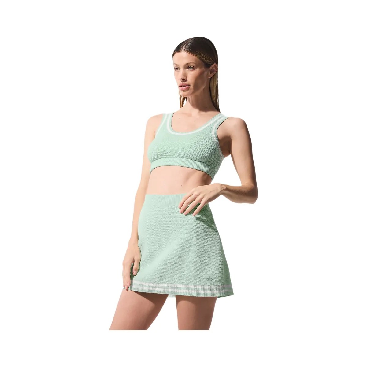 Alo Women's Tennis Club Sweater Knit Bra - Spearmint/White - HypeFly India View 1