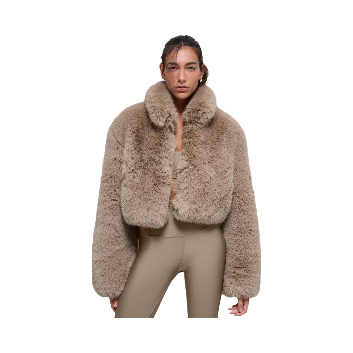 Alo Women's Opulent Faux Fur Cropped Jacket - Oat - HypeFly India View 1