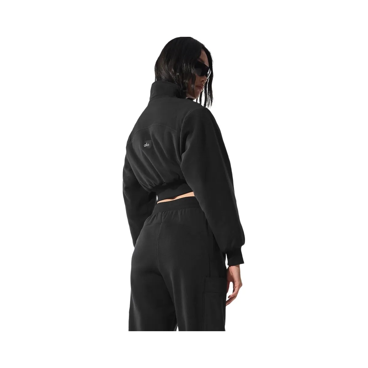 Alo Women's Polar Fleece Cropped Wintry Mix Jacket - Black - HypeFly India View 2