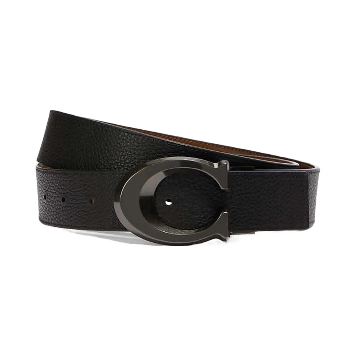 Coach Signature Buckle Cut To Size Reversible Belt, 38 Mm Gunmetal-Black-Dark Saddle - HypeFly India View 1