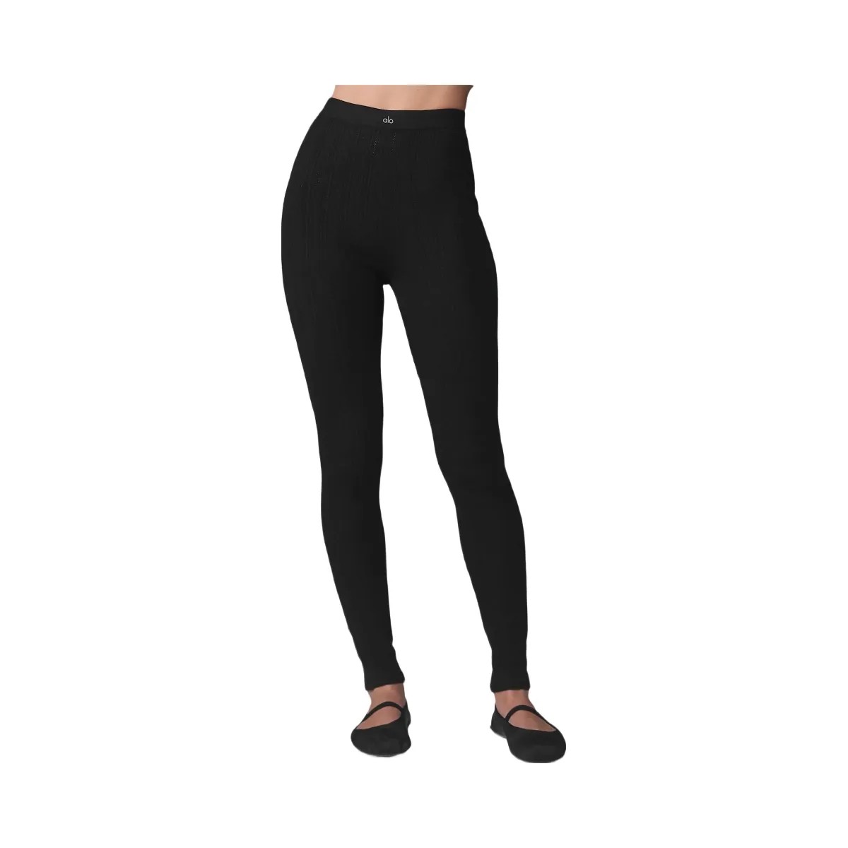 Alo Women's Pointelle Sweater High-Waist Be Mine Legging - Black - HypeFly India View 1