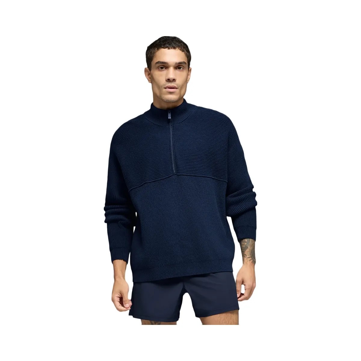 Alo Men's Domain Shift Rib Knit 1/4 Zip Sweater - Navy - HypeFly India View 1