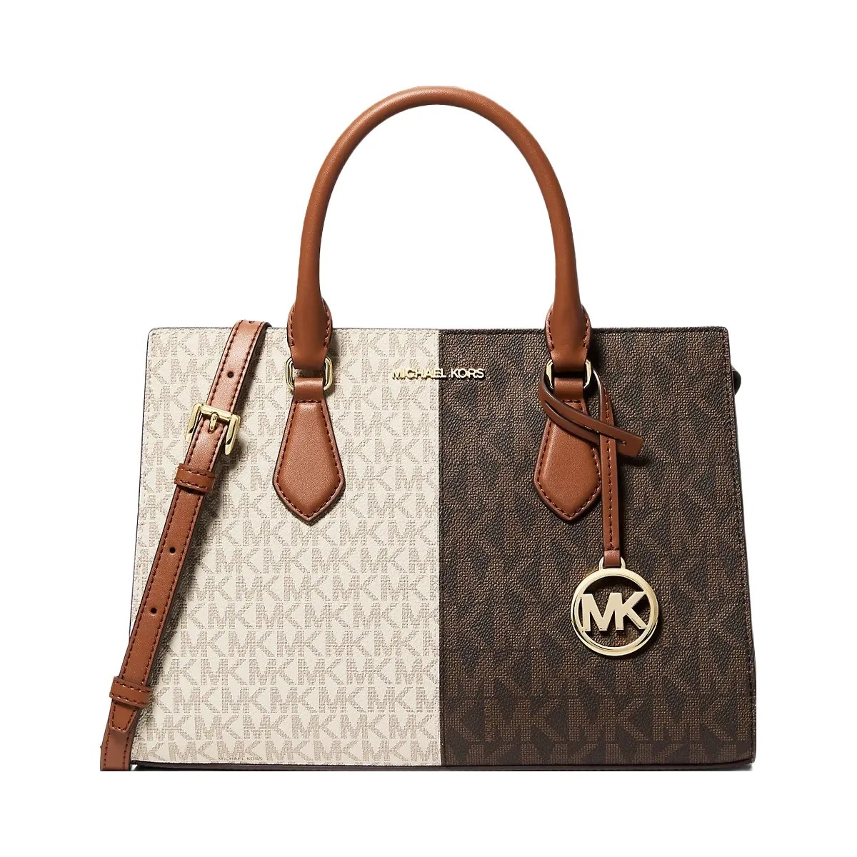 Michael Kors Sheila Medium Two-Tone Metallic Signature Logo Satchel Brown Multi - HypeFly India View 1