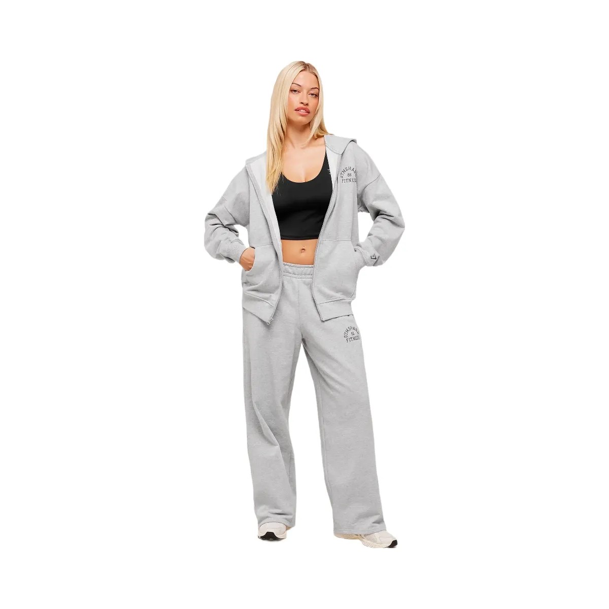 Gymshark Fitness Embroidered Graphic Zip Up Hoodie - Light Grey Core Marl - HypeFly India View 6