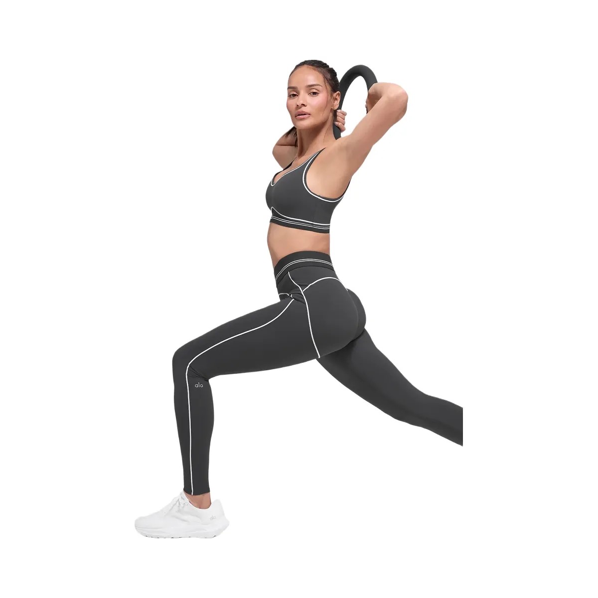 Alo Women's Airbrush High-Waist Heart Throb Legging - Anthracite/White - HypeFly India View 4