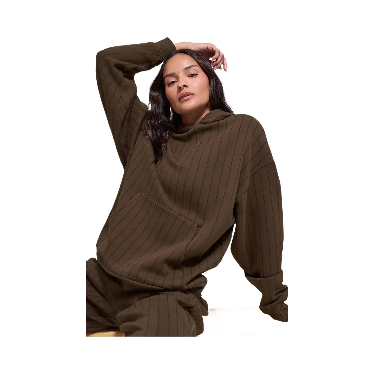 Alo Women's Pinstripe Hoodie - Espresso Pinstripe - HypeFly India View 1